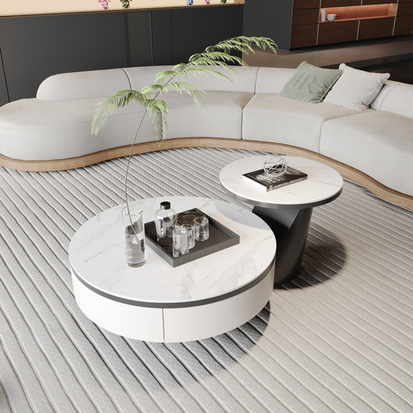ELATEP No Assembly Required Nesting Coffee Table With Storage – Rock ...